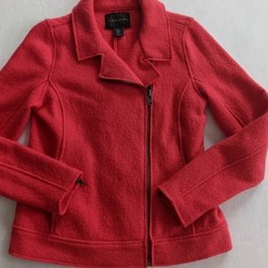 Tahari Bold Asymmetrical Full Front Zip Boiled Wool Blend Moto Style Jacket